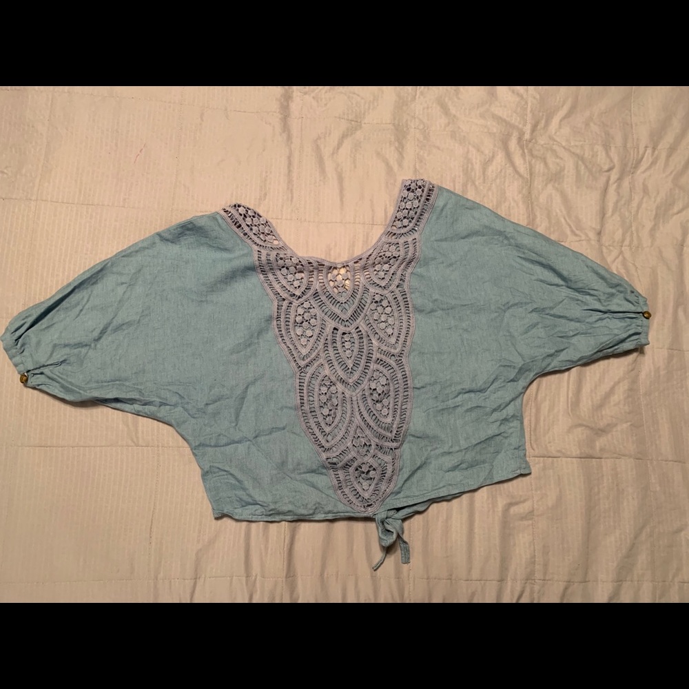 Juniors denim and gold button down shirt